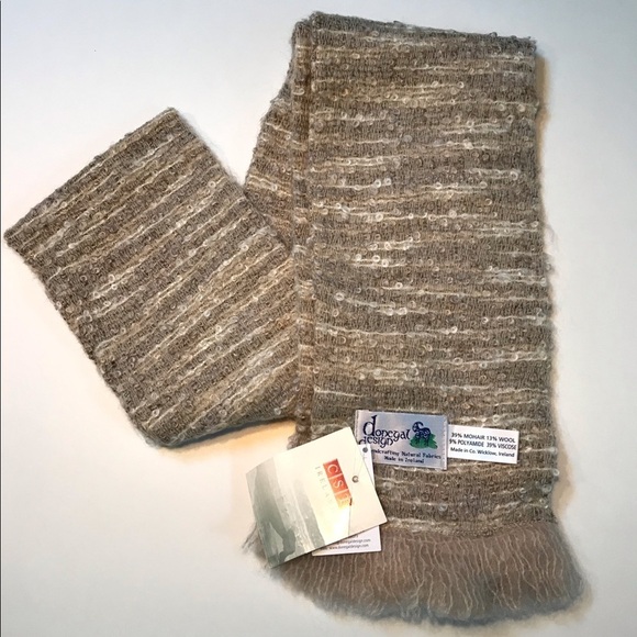 Donegal Designs Irish Knit Scarf Tan Wool Blend - Picture 3 of 6
